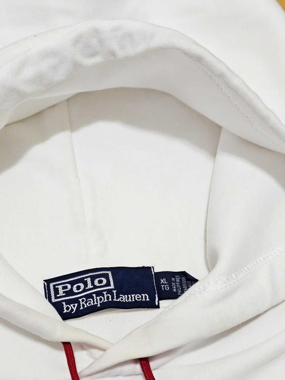 Polo by Ralph Lauren White Hoodie with Red 92 & Blue CLIMB Graphic